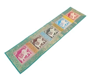 Dining Table Runner Zari Brocade Elephant Woven Banarasi Cover Multi Color - Picture 1 of 10