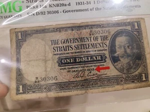 PMG 10 VG 1933 Year  D/92/30306 One Dollar $1 Straits Settlements  - Picture 1 of 6