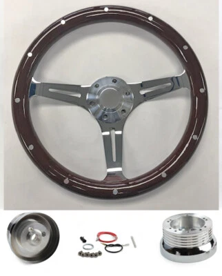 Volante de madeira escura 78-91 Ford Bronco F100 F150 F250 F350 15" cromado - Imagem 1 de 4