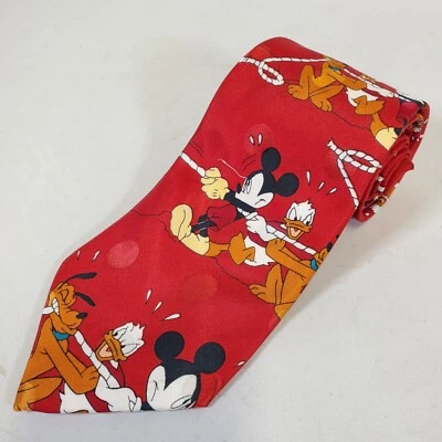 NOVA Gravata Mickey Ilimitada Masculina Pato Donald Vermelho Mickey Mouse Pluto Seda 4x59 - Imagem 1 de 4