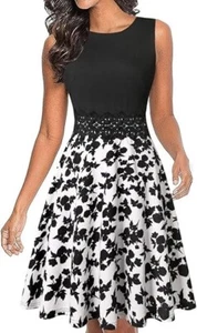 OWIN Women's Vintage Floral Lace Flared A-Line Swing Casual Party Cocktail Dress - Picture 1 of 4