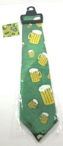 Corbata Cerveza Verde Nueva con Etiquetas Trébol Irlandés Día de San Patricio Novedad ¡Divertida! - Imagen 1 de 3