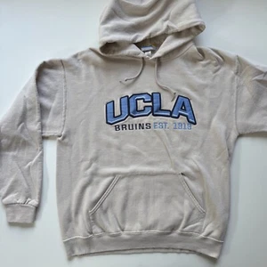UCLA Bruins Pullover Hoodie Medium Embroidered Patch Tan Los Angeles University - Picture 1 of 12