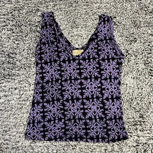 Noa Noa Hawaii Shirt Womens Medium Black Purple Sleeveless Top Hawaiian Casual - Picture 1 of 7