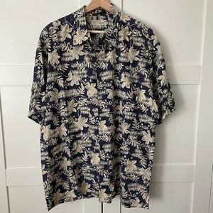Tori Richards Honolulu XL Short Slv Floral Blue Hawaiin Cotton Lawn USA Vintage - Picture 1 of 10
