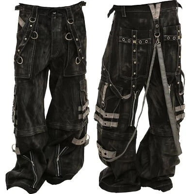 Gothic Overdyed Zip Off Pants Punk Buckle Zips Chain Strap Trousers Trip PANT - Image 1 of 4