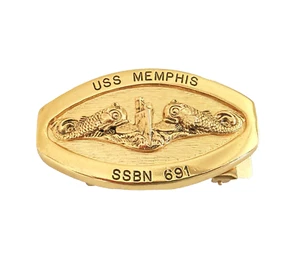 Vintage USS Memphis SSBN 691 Nuclear Submarine Officers Belt Buckle - Picture 1 of 3
