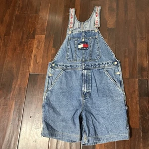 Vintage Tommy Hilfiger Y2K Shortalls Carpenter Spell out Size Medium Baggy - Picture 1 of 9