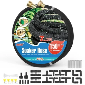 Soaker Hose 150FT Heavy Duty Rubber Saves 75% Water End Cap Included for Addi... - Picture 1 of 6
