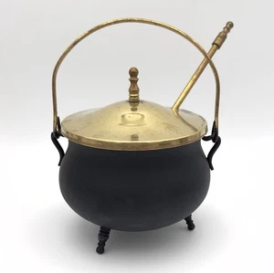 Vintage HEAVY Cast Iron Fire Starter/Smudge Pot With Brass Accents & Pumice Wand - Picture 1 of 9