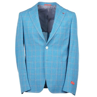 Isaia 'Capri' Blue Check Wool-Linen-Silk Sport Coat 38R (Eu 48) NWT Imperfect - Image 1 of 4