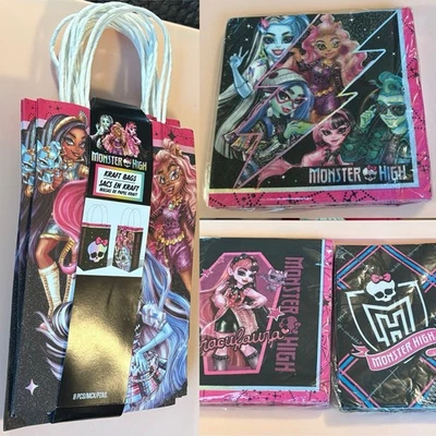 Monster High Birthday Party Supplies Lot - 1 Gift Bag Pack of 8 & 3 Napkin Packs - Image 1 of 4