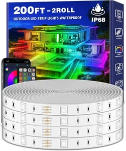 200ft Outdoor RGB LED Strip Lights Waterproof IP68, Music Sync, App & Remote Con - Picture 1 of 10