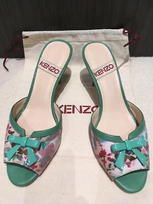 DESIGNER KENZO MULES IN SHADES OF GREEN AND PINK HEEL 6,5 CM - SIZE 39 -RRP £395 — 第 1/4 张图片