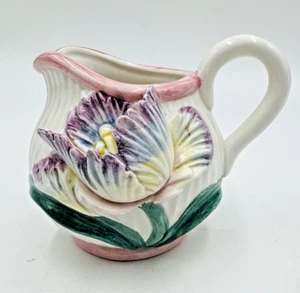 Vintage Fitz and Floyd Creamer Country Tulip 3D Relief Floral Pattern Ceramic - Picture 1 of 9