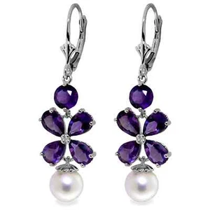 Pendientes de araña de oro blanco liso 14K de 6,28 quilates perlas de amatista - Imagen 1 de 3