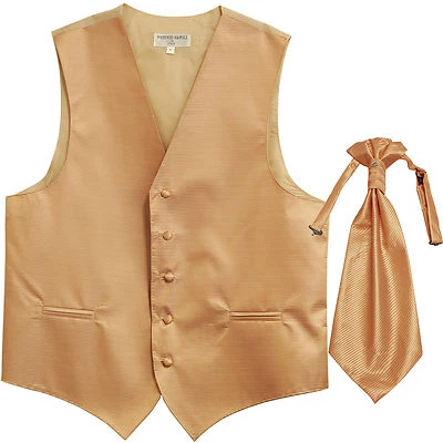 New men's tuxedo vest waistcoat & ascot horizontal stripes prom beige wedding - Image 1 of 3