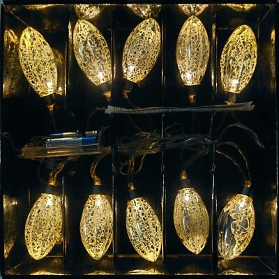 Luci di Natale Serie 10 Gocce argento a batteria LED anni '80 VINTAGE Natale - Immagine 1 di 2