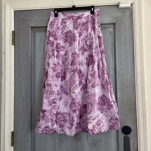 j. jill size 4 purple and white floral side zip linen knee length skirt new - Picture 1 of 9
