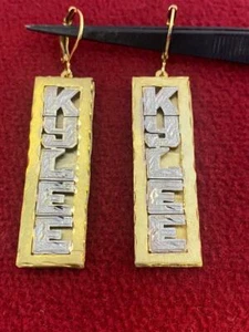 14k Gold Overlay Personalized Stud Name Earrings dangel block letter - Picture 1 of 1