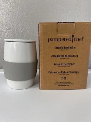 Pampered Chef Microwave Ceramic White Egg Cooker New in Box - Image 1 of 4