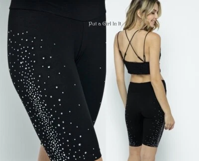 New VOCAL Womens SEXY CRYSTAL BLACK BIKE BIKER SHORTS LEGGINGS S M L XL 1X 2X 3X - Image 1 of 4