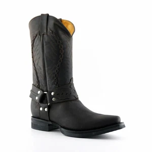 Mens Grinders Galveston Boots Brown Leather Cowboy Western Pointed Slip On Boot - Picture 1 of 7
