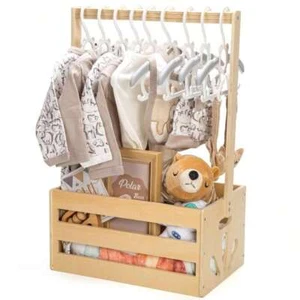 Wooden Baby Shower Crate – Storage Basket with Handle for Newborn Welcome Basket - Picture 1 of 12