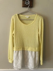 Clu + Willoughby Womens Size XS Sweater Tunic Top Yellow White Lightweight - Picture 1 of 5
