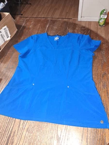 XL Heartsoul Short Sleeve Blue Scrub Top Shirt with Pockets - Picture 1 of 7