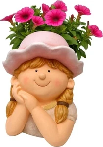Niña con Sombrero Maceta Resina 35cm Maceta Jardín Decorativa Interior Exterior Estatua - Imagen 1 de 8