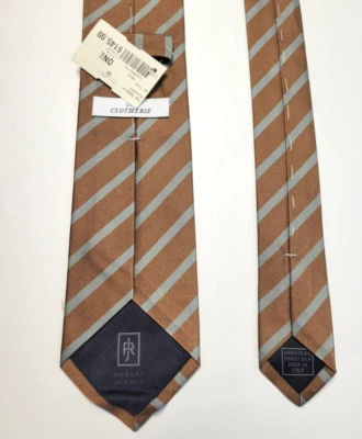 Gravata masculina listrada cinza laranja queimada Robert Jensen US$ 145 100% SEDA FEITA NA ITÁLIA - Imagem 1 de 4