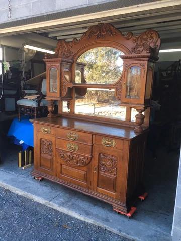 VICTORIAN CARVED OAK CURIO TOP SIDEBOARD Cover