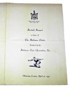 UNUSUAL & HISTORIC 1937 "Baltimore Orioles" International League Banquet Prog. - Picture 1 of 4
