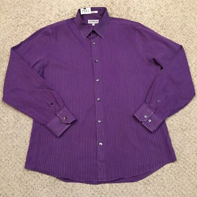 Express Fitted Shirt Mens Large Purple Striped Long Sleeve Button Up Stretch - Image 1 of 4