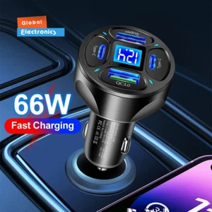 66W USB PD Car Charger 2 USB Port +2 PD Charger Adapter Quick Charge QC3.0 - Picture 1 of 11