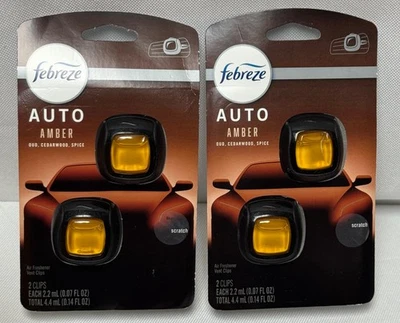 2 NUEVO Ambientador de Aire Febreze Coche Madera Ámbar OUD 2 Clips de Ventilación por lo que 4 en total Foto 1 de 2