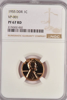 1955 Lincoln Wheat Cent Proof DDR VP-001 NGC PF 67 RD PR67RD Variety Coin 1C - Image 1 of 2