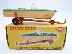 VINTAGE DINKY TOYS 796 HEALEY SPORTS BOAT ON TRAILER IN ORIGINAL BOX 1960-62 - Picture 1 of 6
