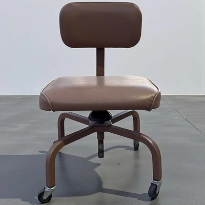 Vintage MCM Industrial Metal Adjustable Rolling Drafting Office Chair Stool - Image 1 of 4