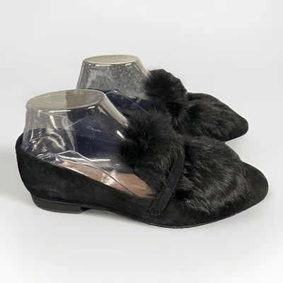 Donald Pliner Negro Gamuza Mocasines Cuero de Conejo Genuino Zapatos Talla EE. UU. 6M Foto 1 de 4