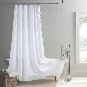 Bommel Modern Weiß Boho Wasserdicht Polyester Stoff Quaste Landhaus Dusche... - Bild 1 von 7