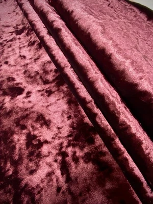 Wine Red Premium Crushed Velvet Fabric upholstery, cushions 135cm - Per Metre  - Image 1 of 4