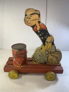 Vintage 1930’s Fisher Price Popeye Boom Boom Drummer Children’s Wooden Pull Toy - Bild 1 von 13