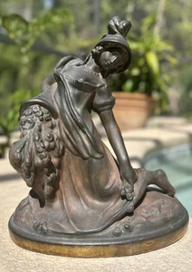 Vtg Art Nouveau Style Bronze-Clad Sculpture Woman W/ Flowers Cornucopia 16” Tall - Picture 1 of 17
