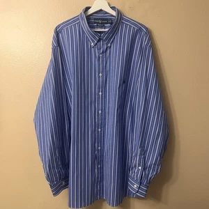 Camisa Ralph Lauren Para Hombre Calce Clásico Manga Larga Rayas Azul/Blanco Talla 3XB - Imagen 1 de 10