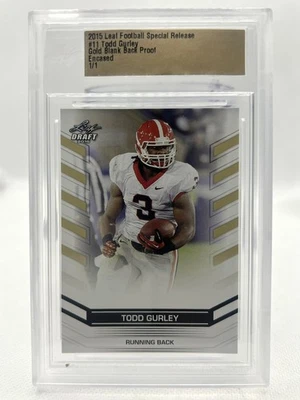 2015 Leaf Football 1/1 Todd Gurley novato dorado espalda en blanco prueba sin circular Foto 1 de 2