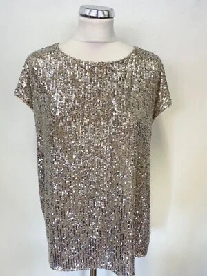MINT VELVET NUDE & SILVER SEQUIN FRONT CAP SLEEVE TOP SIZE 14 - Image 1 of 4
