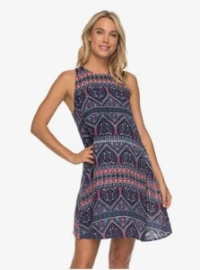NEW Roxy Tank Dress Women Sleeveless Mini Blue Floral Size M Back Zip Beach Surf - Picture 1 of 15
