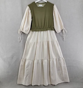 Shop The Mint Dress Womens XL Ivory Green Textured Cottagecore Festival Peasant - Picture 1 of 11